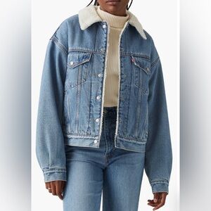 NWOT Levi's Blue Denim Jacket with White Sherpa Lining